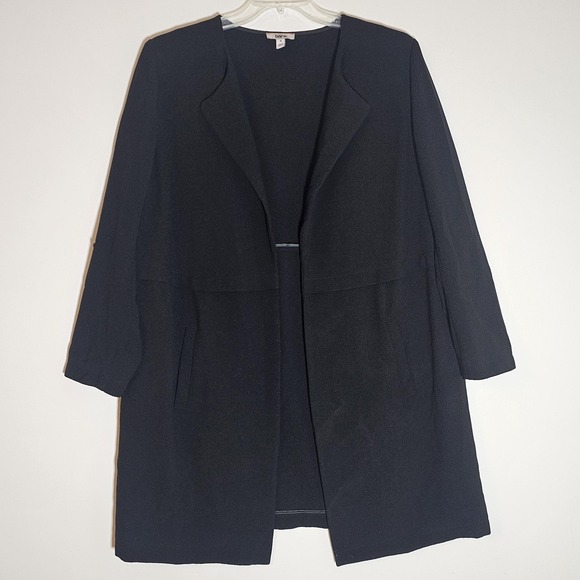 Bar III Coat Womens 1X Black Long Open Front Lightweight Duster Jacket Pockets - Picture 1 of 11